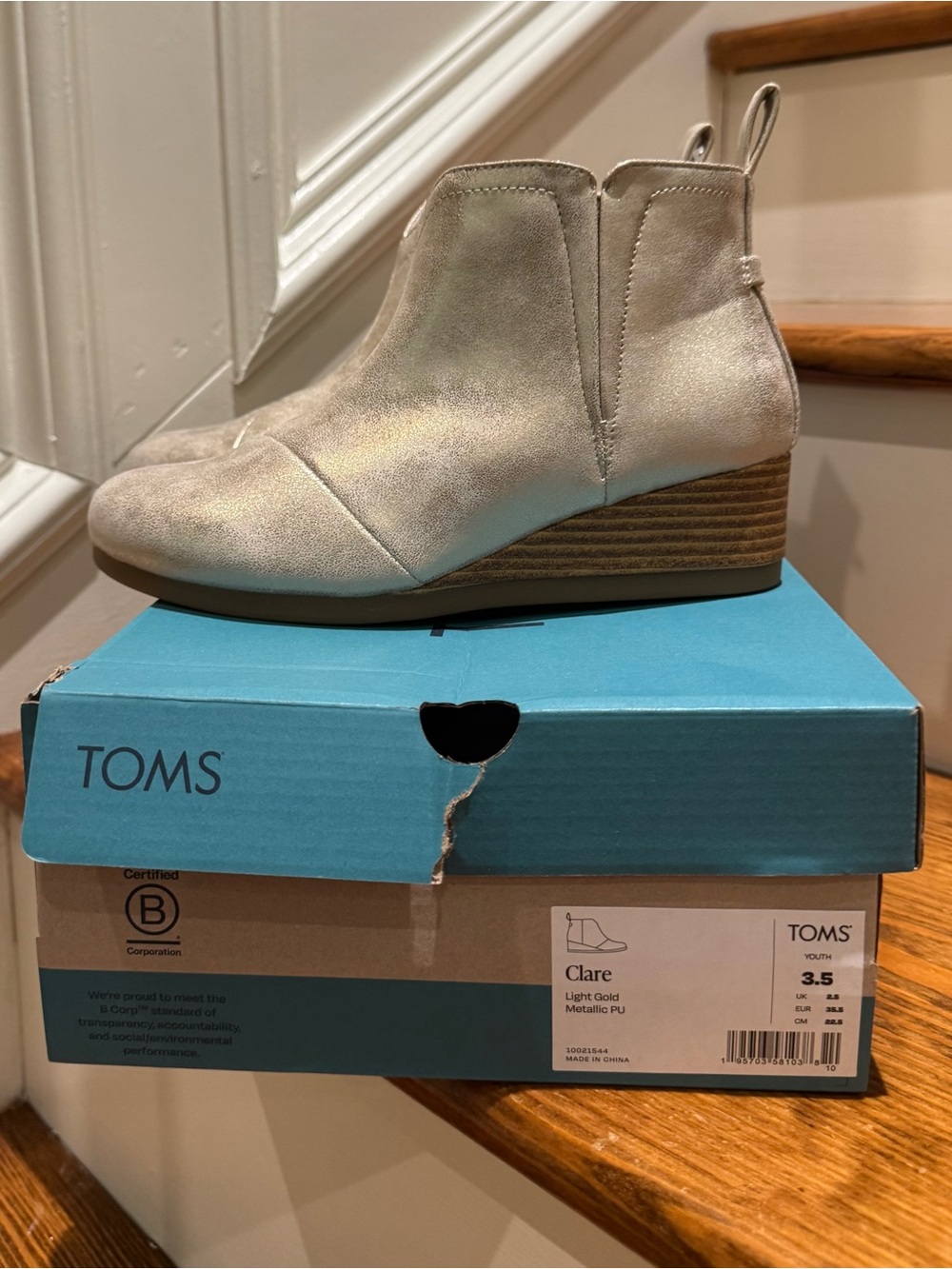 Toms Kids Metallic Light Gold Chelsea Booties